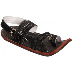 Black Thumb Loop Ankle Strap Sandals